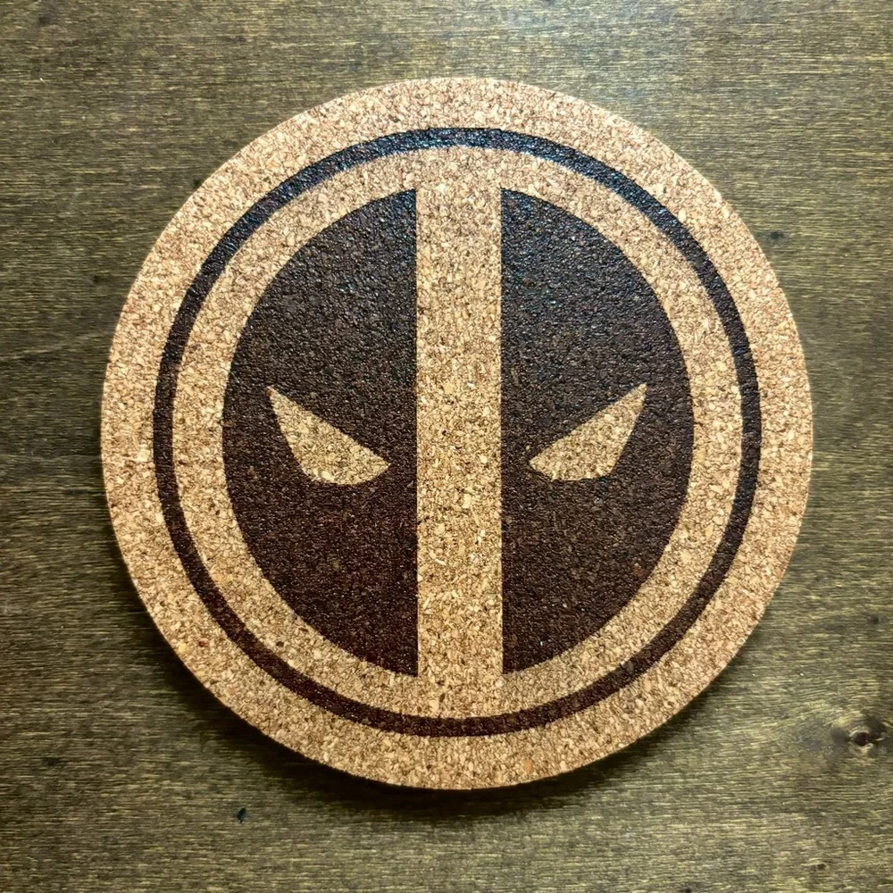 Deadpool Logo Laser Engraved Cork Coaster